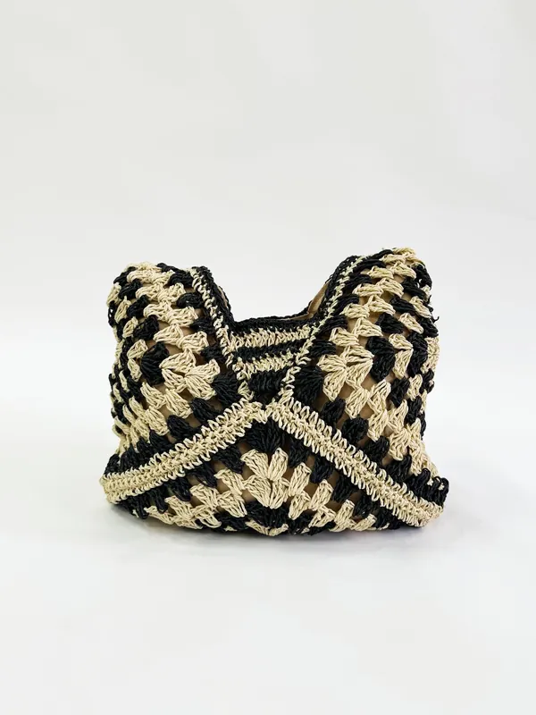 Black Woven Straw Shoulder Bag - SVNX