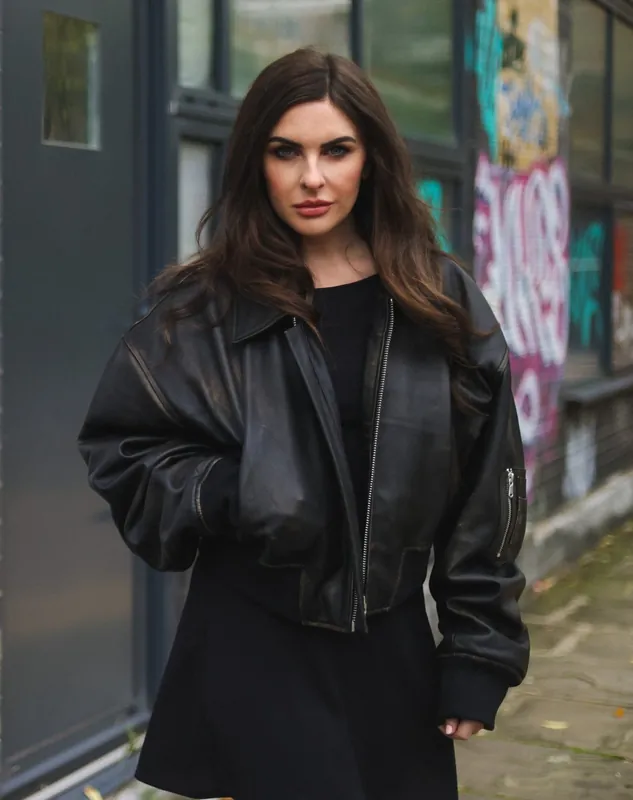 Oversized Leather MA-1 Bomber Jacket - Warrington