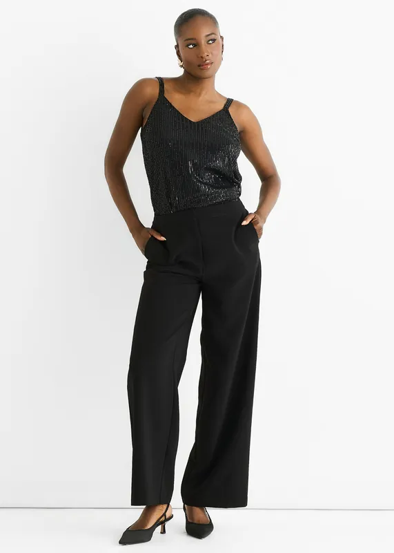 Black Wide Leg Tailoring Trousers - Gini London