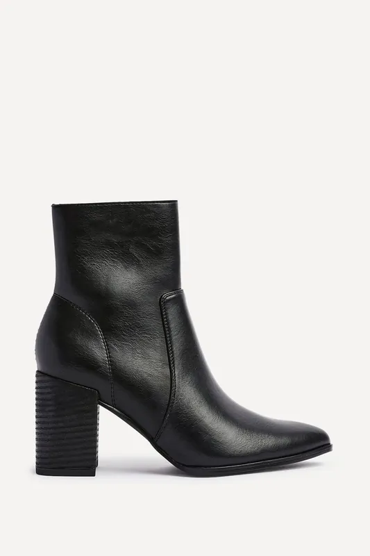Advance Black Faux Stretch Leather Heeled Ankle Boot - Linzi