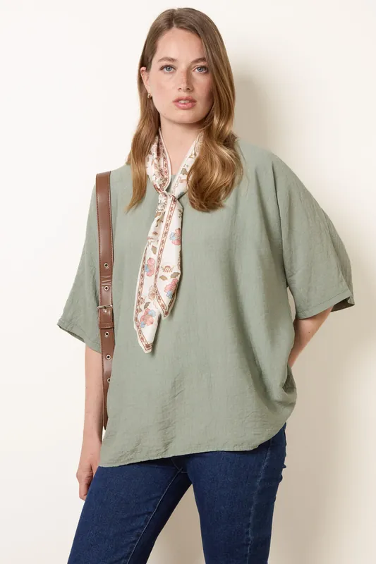 Khaki Scarf Viscose Top - Blue Vanilla