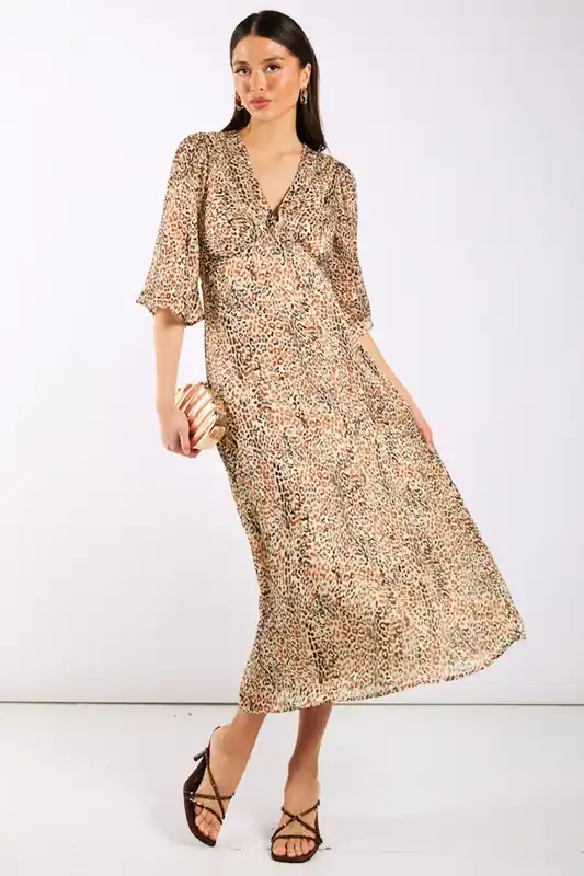 Leopard Printed Shimmer Midi Dress - Needs No Label