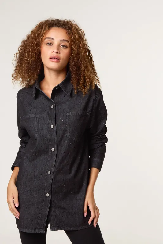 Black Long Sleeved Denim Shirt - Blue Vanilla