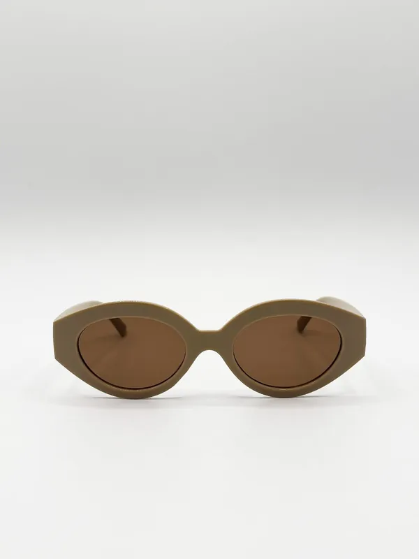 Retro Small Oval Sunglasses Beige - SVNX