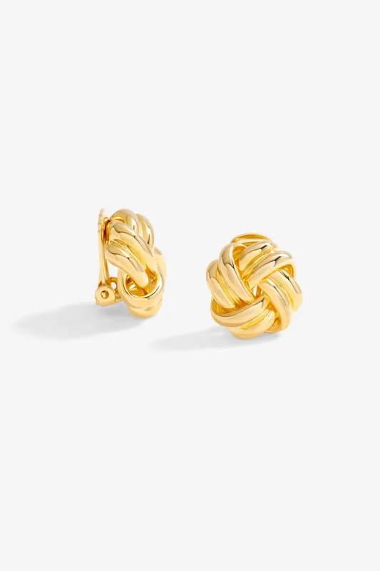 Gold Plated Polished Knot Clip Earrings - Jon Richard
