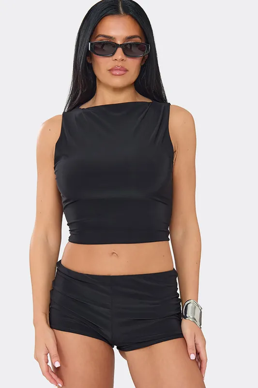 Sleeveless High Neck Slinky Cropped Top - EGO