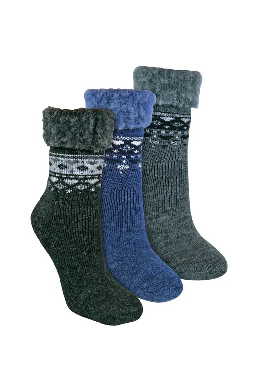 3 Pack Turnover Top Wool Bed Socks for Winter - Fluffy Nordic Design