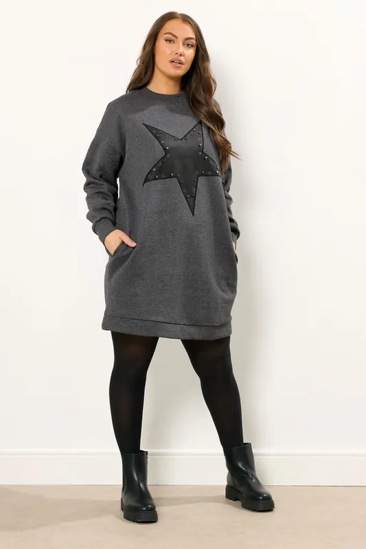 Eyelet Sweatshirt Dress - Yours
