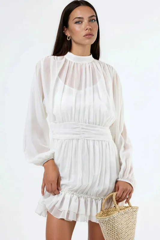 Frilly Turtleneck Mini Dress - MSN Collection