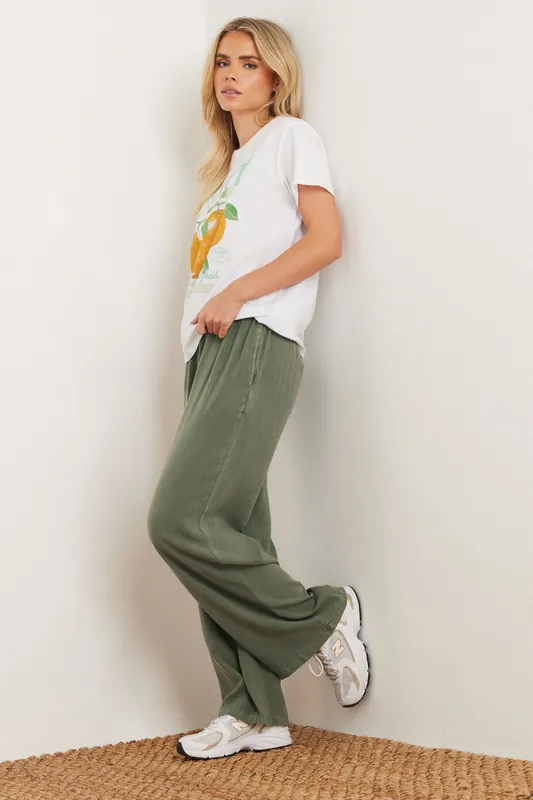 Petite Acid Wash Wide Leg Trousers - PixieGirl