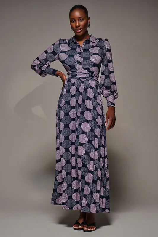 Long Sleeve Pleated Jersey Maxi Dress - Jolie Moi