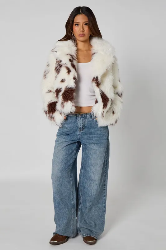 Cow Print Fur Jacket - Urban Bliss