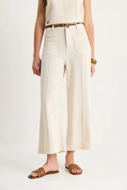 High Waist Wide Leg Ankle-Length Pants with Belt