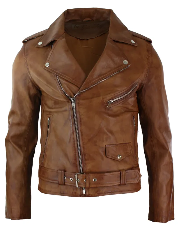 Cowhide Motorcycle Cross Zip Biker Jacket - TruClothing