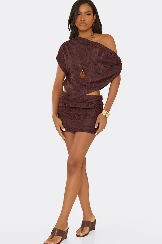 Ruched Lace Mini Skirt - EGO