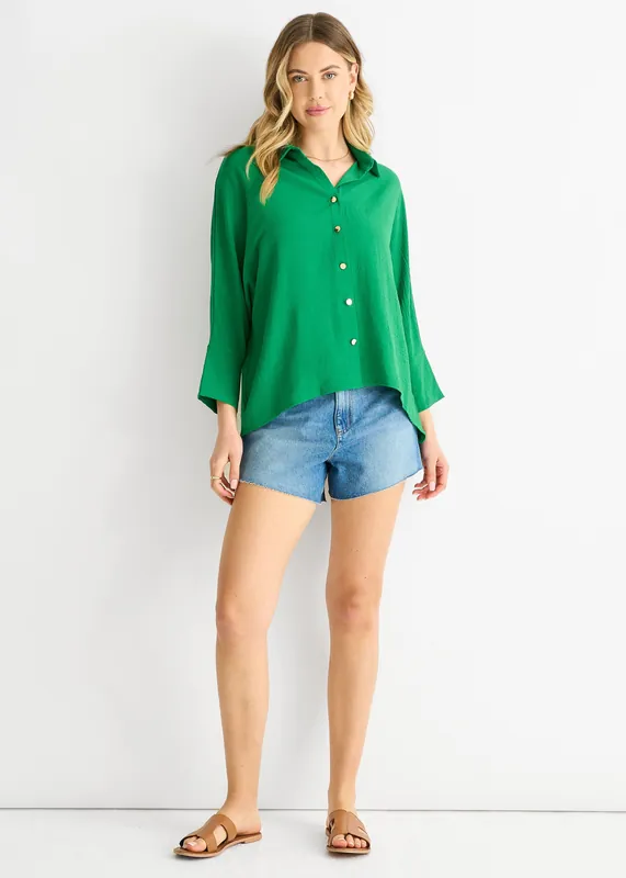 Mid Green Kimono Oversized Blouse - Gini London