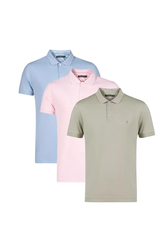 3 Pack Cotton Short Sleeve Polo Shirts - French Connection