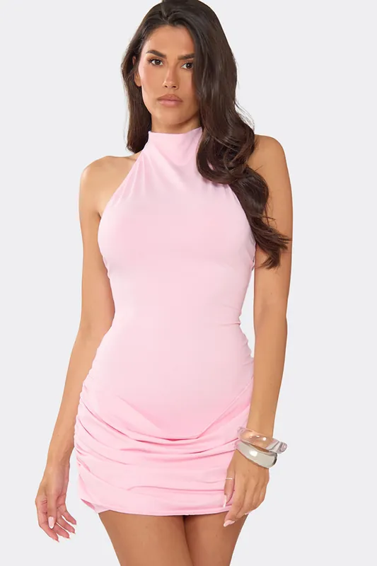 Sleeveless Drape Front Mini Dress - EGO
