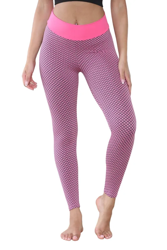 Yoga Leggings Black and Pink High Elastic Waist 3D Bubble Print - ELAINA FASHION