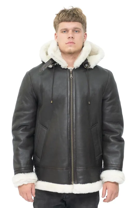 Hooded Sheepskin Leather B3 Flying Jacket-Harwich