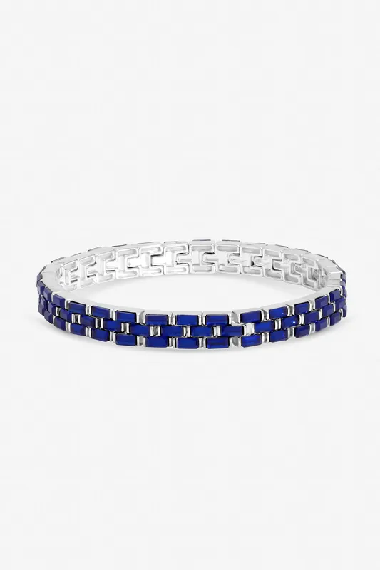 Silver Plated and Sapphire Chain Stretch Bracelet - Jon Richard