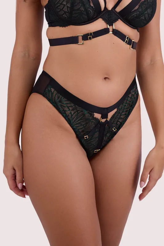 Tabitha Dark Green Wet-Look Lace 'High Waist Brief'