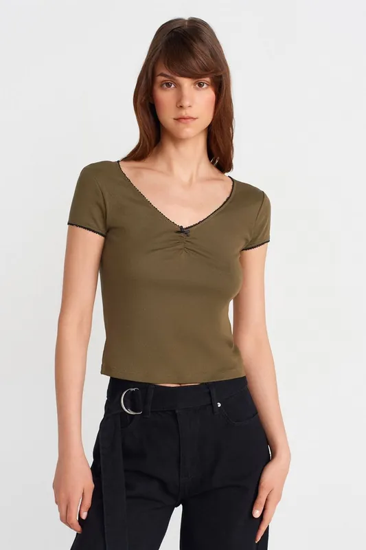 Women's Cotton Crop Blouse With Frill Trim - Dilvin