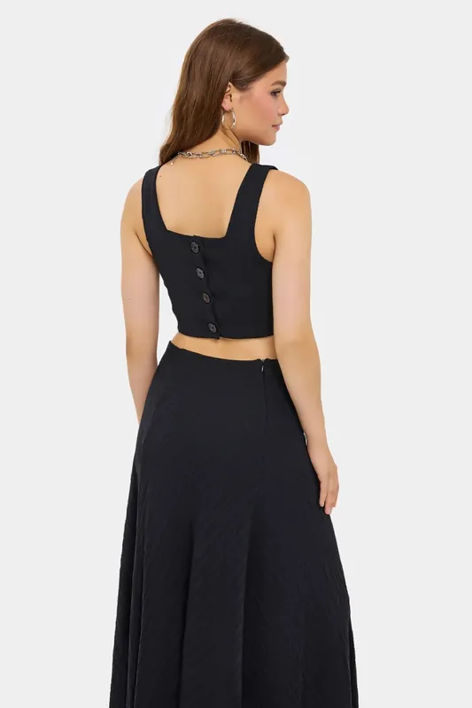 Square Neck Sleeveless Coords Set with Button Detail - Hiccup
