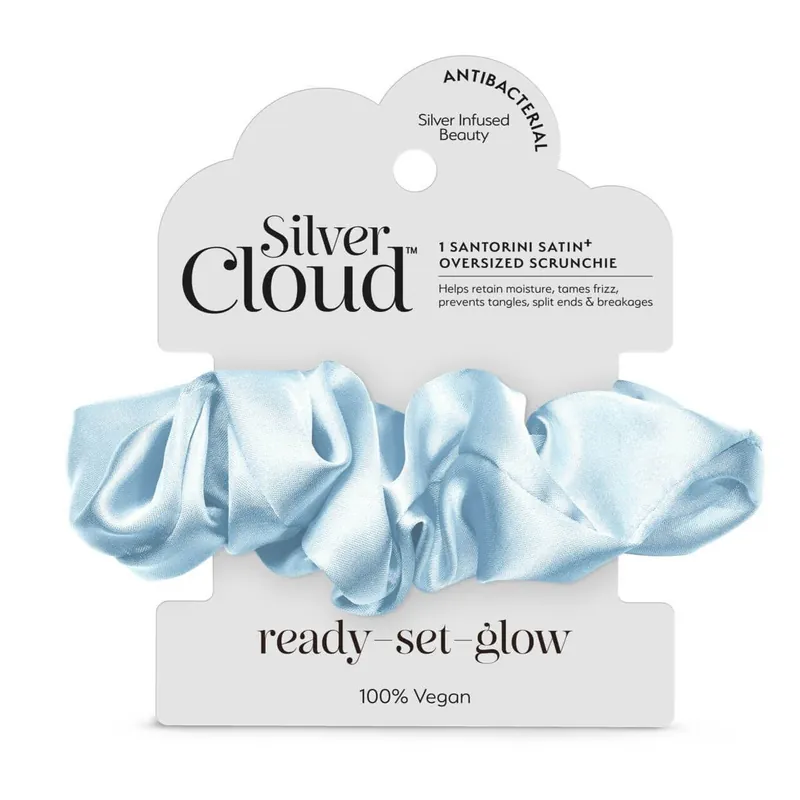 Satin+ Oversized Scrunchie Santorini Blue - Silver Cloud