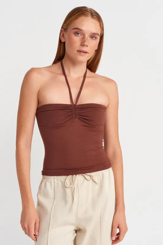 Women’s Crop Halter Blouse With Tie Detail - Dilvin
