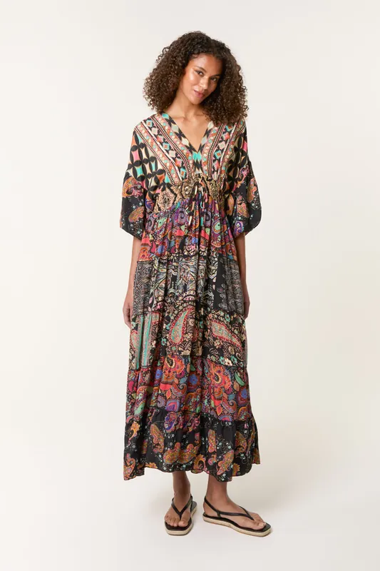 Multi Tiered V Neck Dress - Blue Vanilla