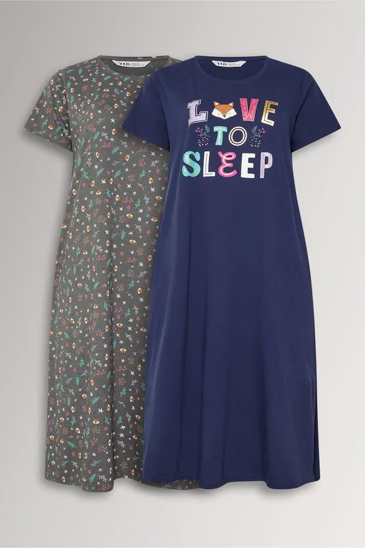 2 Pack 'Love To Sleep' Midaxi Nightdresses - Yours