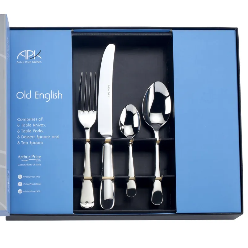 Kitchen 'Old English' Stainless Steel 32 Piece 8 Person Boxed Cutlery Set - Arthur Price