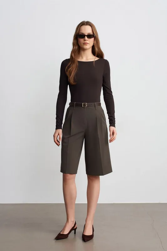 High-waist Belted Woven Tailored Shorts