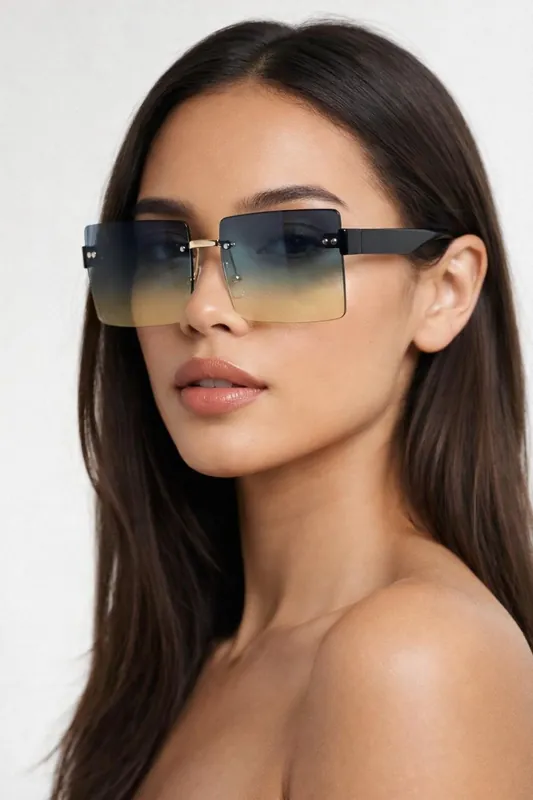 Square Rimless Sunglasses with Ombre Lens - SVNX
