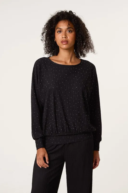 Black Rhinestone Batwing Top - Blue Vanilla