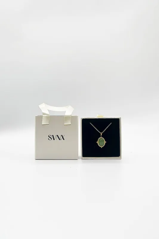Green Stone Pendant Necklace - Gift Boxed