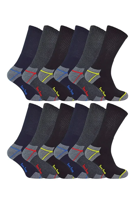12 Pairs Heavy Duty Cushioned Work Socks for Steel Toe Boots - Sock Snob