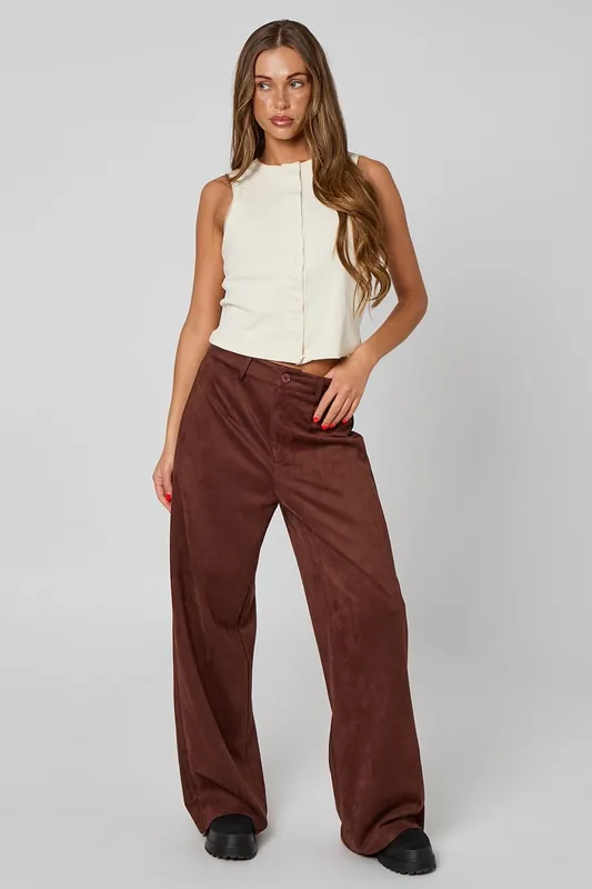 Chocolate Suede Trousers - Urban Bliss