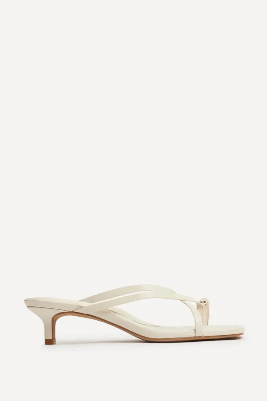 Polished White Faux Leather Mule Heels - Linzi