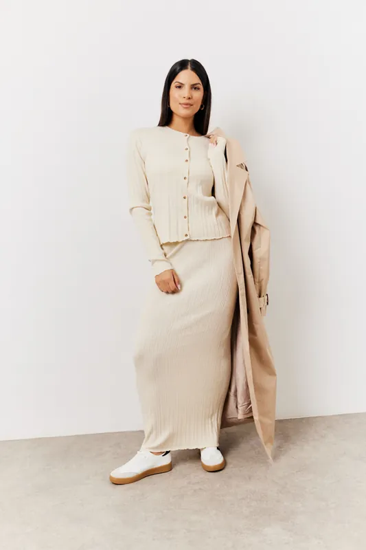 Cream Fine Gauge Knit Co-Ord Maxi Skirt