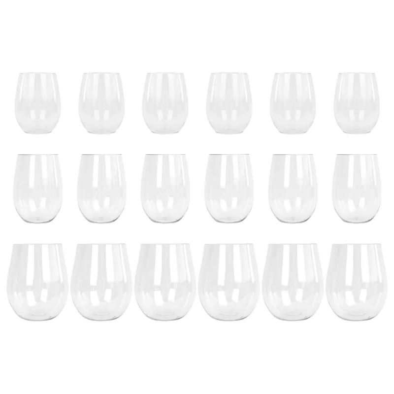 18pc Plastic Wine Glasses Set - Reusable Stemless Drinking Cups