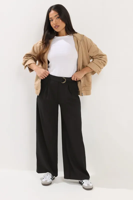 Petite Belted Wide Leg Trousers - PixieGirl