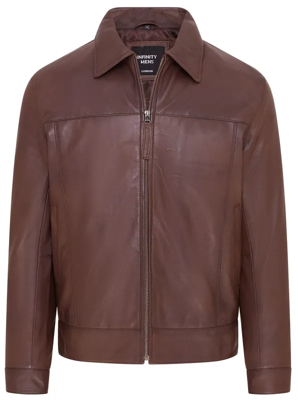 Retro Classic Leather Harrington Biker Jacket - Drammen