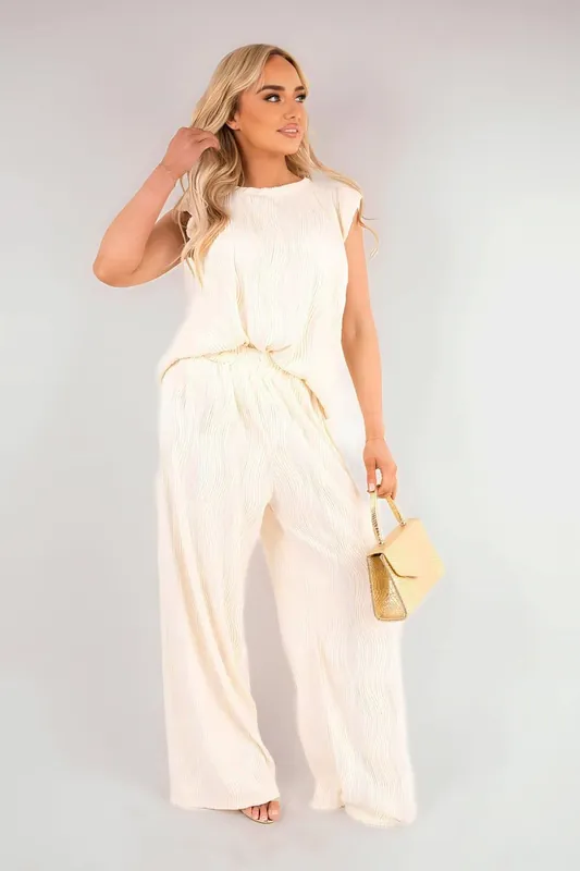 Corah Textured Frill Sleeve Top & Wide Leg Trouser Co-ord Set