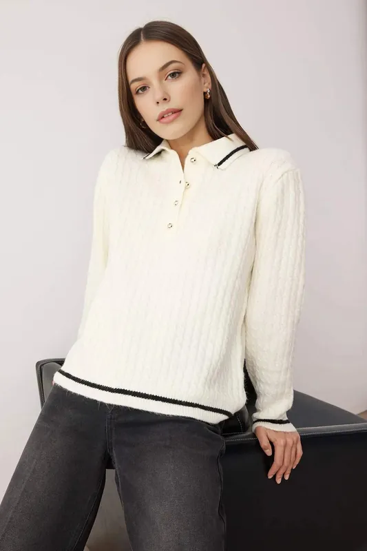 Polo Collar Textured Knitted Jumper - WOVCOR