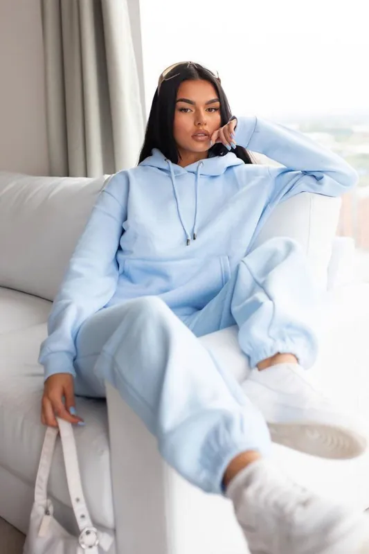 Oversized Front Pocket Long Sleeve Fleece Hoodie - Femme Luxe