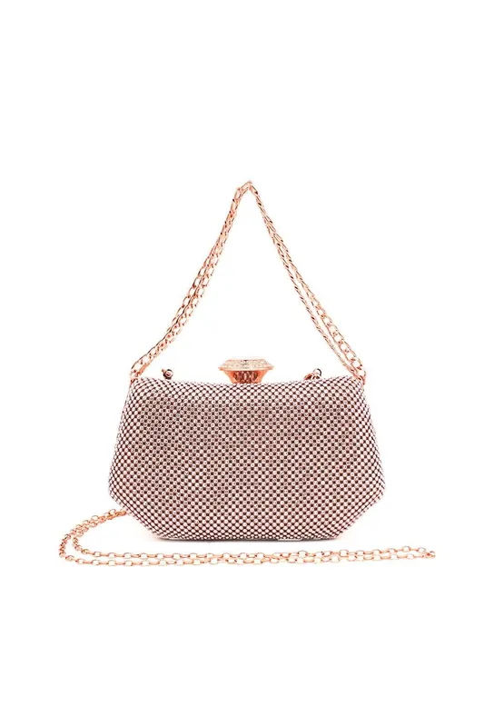 Chain Handle Hexagon Shape Shiny Clutch Bag with Chain Strap - Kitise
