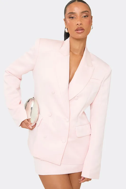 Oversized Long Sleeve Button Satin Mini Blazer - EGO