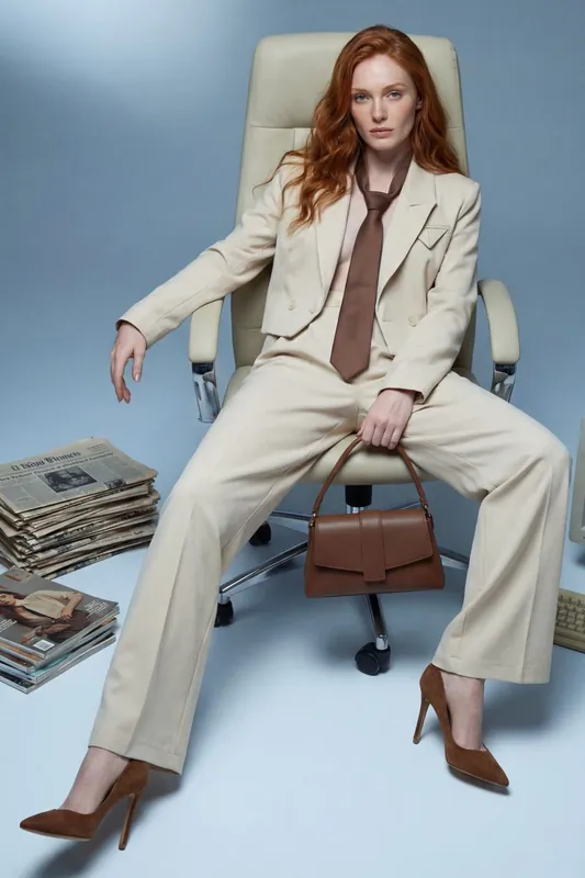 Buttoned Jacket and Pleated Pants Two-Piece Set